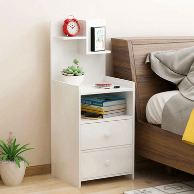 VELADOR TU MESITA MESA NOCHE MULTIFUNCIONAL GLADYS 2 CAJONES BLANCO