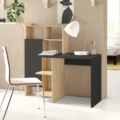 ESCRITORIO MODERNO TU MESITA MARSHALL CON ESTANTE COLOR NEGRO