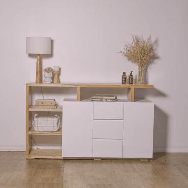 APARADOR VINTAGE TU MESITA CAMILA 3 CAJONES 2 PUERTAS 180CM BLANCO/DUNA