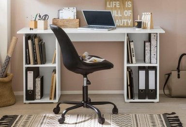 ESCRITORIO MODERNO TU MESITA HUXLEY 150 CM X 50 CM BLANCO CON 4 COMPARTIMIENTOS