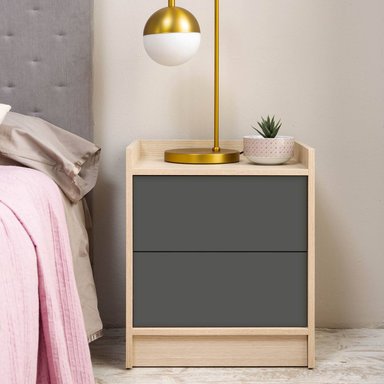 VELADOR TU MESITA MESA NOCHE PAOLA 2 CAJONES GRIS