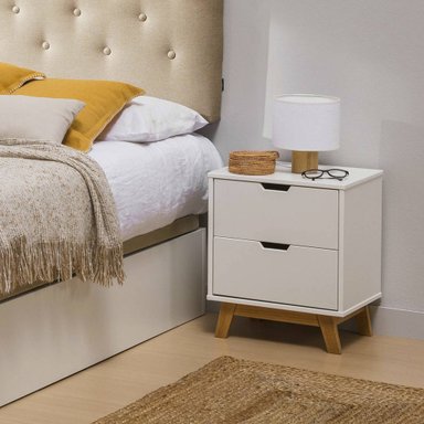 VELADOR TU MESITA MESA NOCHE MAYRA 2 CAJONES BLANCO