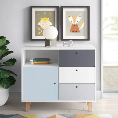 COMODA TU MESITA NOKERI INFANTIL VINTAGE 3 CAJONES CELESTE