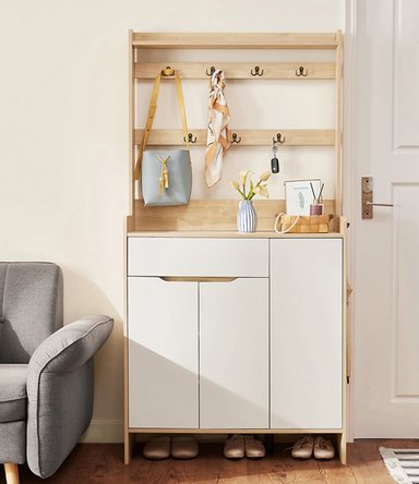 ZAPATERA TU MESITA CECILIA MARRÓN CLARO CON PERCHERO ALTO 180CM