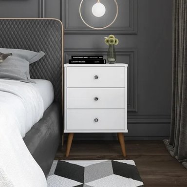 VELADOR TU MESITA VINTAGE MODERNO JUAN DIEGO 3 CAJONES BLANCO