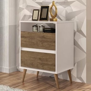 VELADOR TU MESITA VINTAGE GRETA 2 CAJONES BLANCO MARRÓN