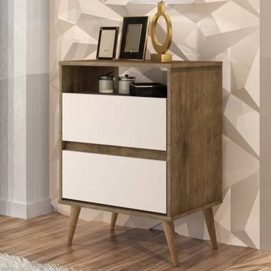 VELADOR TU MESITA VINTAGE GRETA 2 CAJONES BLANCO MARRÓN