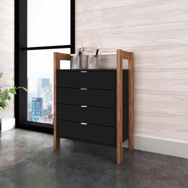 COMODA TU MESITA BRUSELAS MODERNA 4 CAJONES NATURAL RUSTICO NEGRO
