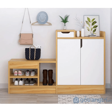 ZAPATERA TU MESITA ALICE MARRÓN CLARO ELEGANTE CON ESTANTES 2 PUERTAS