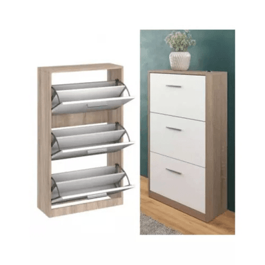 ZAPATERA TU MESITA AMANDA BLANCO MODERNA 3 PUERTAS CENIZA