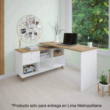 ESCRITORIO MODERNO TU MESITA ALANA 145 CM X 128 CM BLANCO/DUNA EN L
