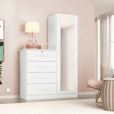 COMODA TU MESITA BAKO ESPEJO MAS 4 CAJONES BLANCO