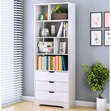 LIBRERO TU MESITA ATOM 4 REPISAS BLANCO MODERNO 3 CAJONES