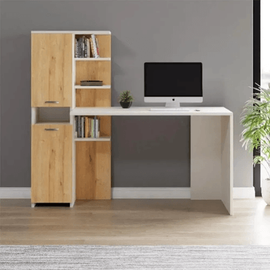 ESCRITORIO MODERNO TU MESITA LOTUS 150 CM X 60 CM BLANCO/DUNA 2 PUERTAS MÁS REPISAS