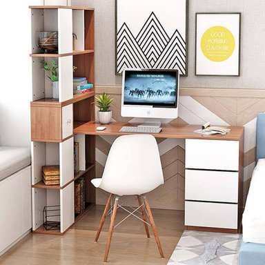 ESCRITORIO MODERNO TU MESITA MELLY 175 CM X 85 CM MARRÓN/BLANCO CON ESTANTES