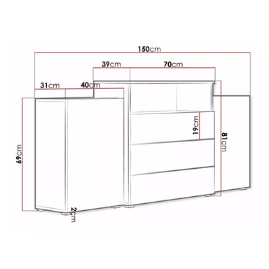 APARADOR TU MESITA JACOBO MELAMINA 18 MM 2 PUERTAS 3 CAJONES RECIBIDOR - 3