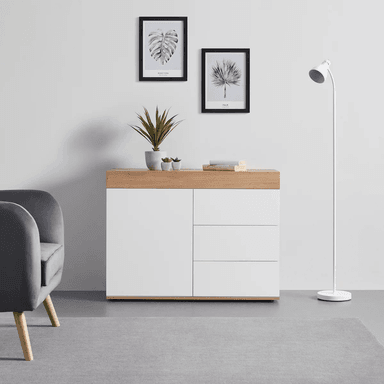 APARADOR TU MESITA DAKOTA MELAMINA 18 MM 1 PUERTA 3 CAJONES CLÁSICO