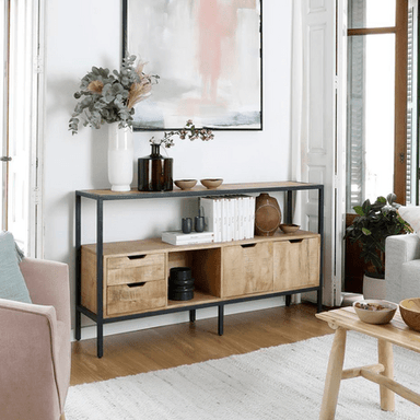 APARADOR TU MESITA JUNG MELAMINA 18 MM 2 PUERTAS 2 CAJONES VINTAGE 155 CM