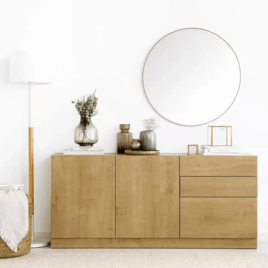 APARADOR TU MESITA AMABIL MELAMINA 18 MM 3 PUERTAS 2 CAJONES CONTEMPORÉNEO 160 CM