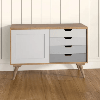 APARADOR TU MESITA KENZO MELAMINA 18 MM 1 PUERTA 4 CAJONES CONTEMPORÁNEO 90 CM