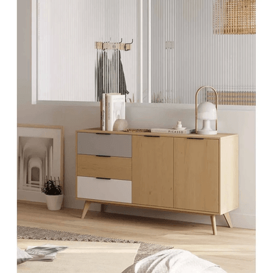 APARADOR TU MESITA VIALLE MELAMINA 18 MM 2 PUERTAS 3 CAJONES CLÁSICO