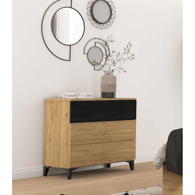 COMODA TU MESITA BEATRIZ NORDICA DUNA 3 CAJONES MARRON CLARO NEGRO