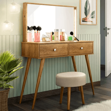 TOCADOR TU MESITA CHESTER MARRÓN 2 CAJONES VINTAGE CLÁSICO CON ESPEJO