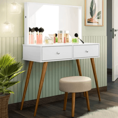 TOCADOR VINTAGE CLÁSICO TU MESITA 2 CAJONES CON ESPEJO CHESTER COLOR BLANCO