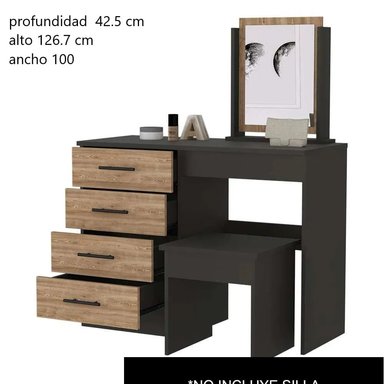 TOCADOR TU MESITA MANA NEGRO 4 CAJONES CON ESPEJO MACADAMIA - 3