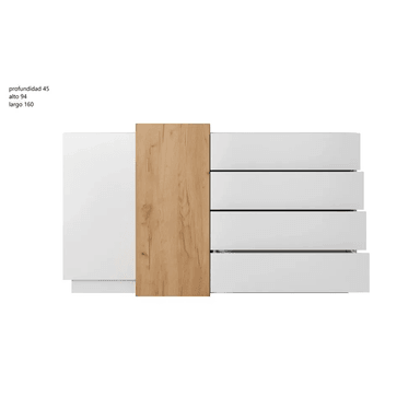 COMODA TU MESITA LABERRY MODERNA DUNA 2 PUERTAS 4 CAJONES BLANCO NEGRO - 2