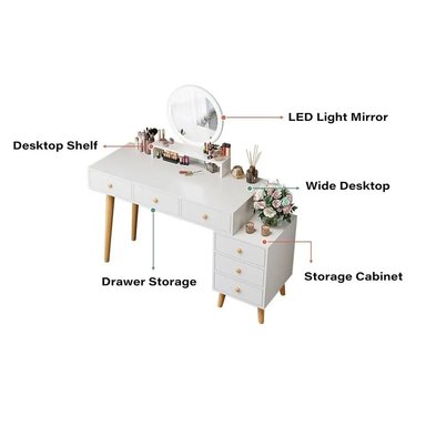 TOCADOR MODERNO EXTENSIBLE CON ESPEJO LED TU MESITA MORELIA BLANCO - 3