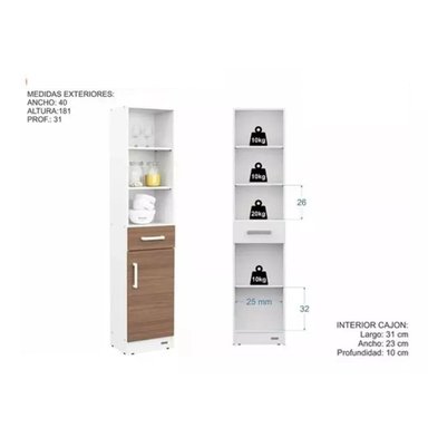 GABINETE DE COCINA TU MESITA VALERIA 1 CAJÓN ALTO BLANCO/MARRÓN - 3