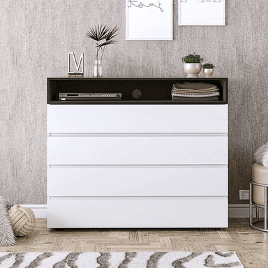 COMODA TU MESITA MELISSA MODERNA 4 CAJONES BLANCO NEGRO