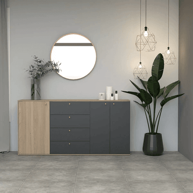 CÓMODA MODERNA TU MESITA FRANCIS 3 PUERTAS 4 CAJONES GRIS