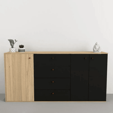 CÓMODA MODERNA TU MESITA FRANCIS 3 PUERTAS 4 CAJONES NEGRO