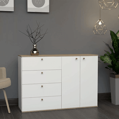 COMODA TU MESITA ADELAIDA JUVENIL 2 PUERTAS 4 CAJONES BLANCO