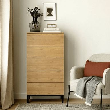 COMODA TU MESITA SHELBY ALTA 5 CAJONES NATURAL