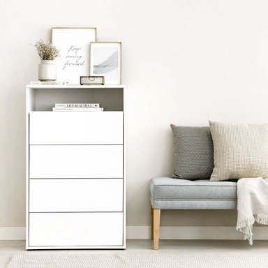 COMODA TU MESITA ROSAURA VERTICAL 4 CAJONES BLANCO