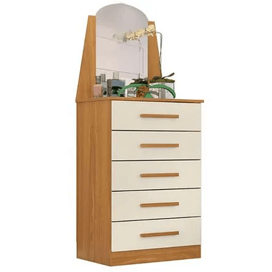 CÓMODA EN VERTICAL CON ESPEJO TU MESITA SOLEDAD COLOR DUNA/BLANCO