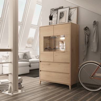 VITRINA TU MESITA LUCIO MARRÓN CLARO 2 PUERTAS 2 CAJONES