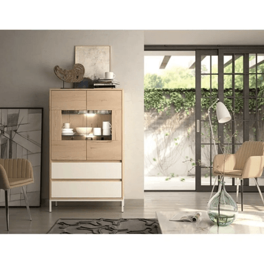 VITRINA TU MESITA LUCIO MARRÓN CLARO 2 PUERTAS 2 CAJONES