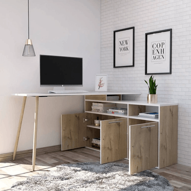 ESCRITORIO MODERNO TU MESITA ROCKY 130 CM X 130 CM DUNA/BLANCO 3 PUERTAS