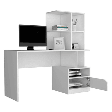 ESCRITORIO JUVENIL TU MESITA MAGNO 140 CM X 50 CM BLANCO 1 CAJÓN + REPISAS