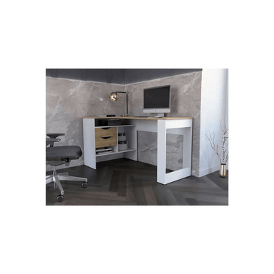 ESCRITORIO TU MESITA TESLA 145 CM X 81 CM BLANCO/MACADAMIA MESA DE TRABAJO 2 CAJONES