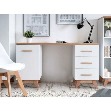 ESCRITORIO JUVENIL TU MESITA ROMEO 140 CM X 52 CM BLANCO/DUNA 3 CAJONES 1 PUERTA