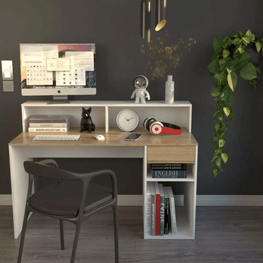 ESCRITORIO JUVENIL TU MESITA OLMO 135 CM X 60 CM 1 CAJÓN BLANCO/DUNA