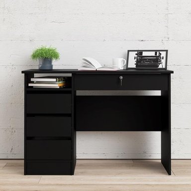 ESCRITORIO CLÁSICO TU MESITA MISTI 110 CM X 49 CM NEGRO 4 CAJONES CON LLAVE