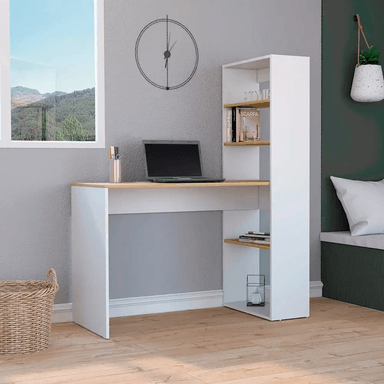 ESCRITORIO JUVENIL TU MESITA FREDDY 120 CM X 53 CM BLANCO/DUNA CON REPISAS