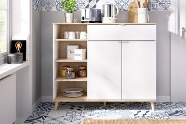 APARADOR TU MESITA COCINA BLANCO WOK 1 CAJÓN 2 PUERTAS NATURAL