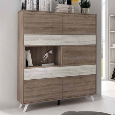 VITRINA TU MESITA ORUS MARRÓN NÓRDICA CENIZA 5 PUERTAS